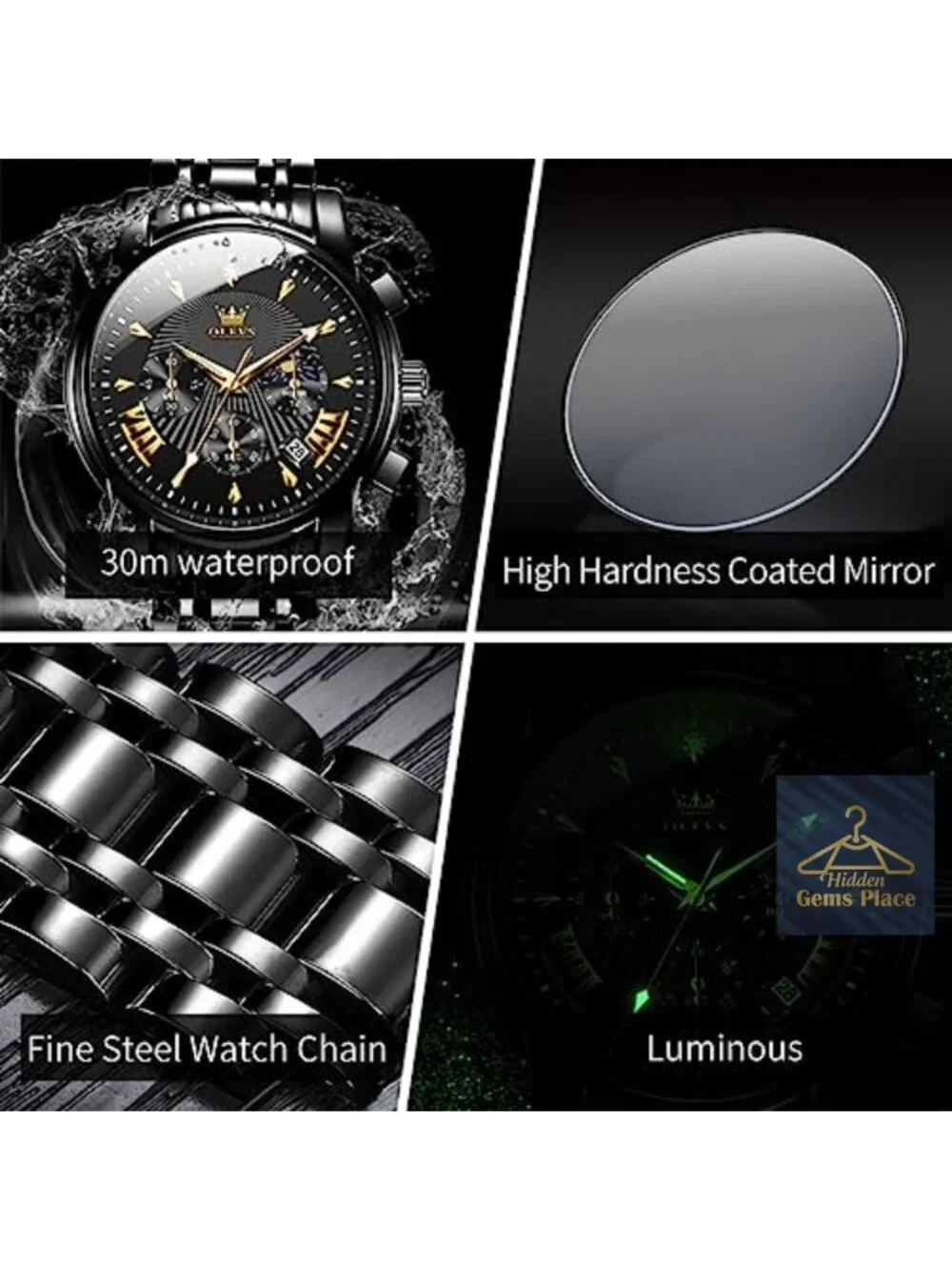 Luxury Waterproof Luminous Chronograph Watch with Stainless Steel Bracelet